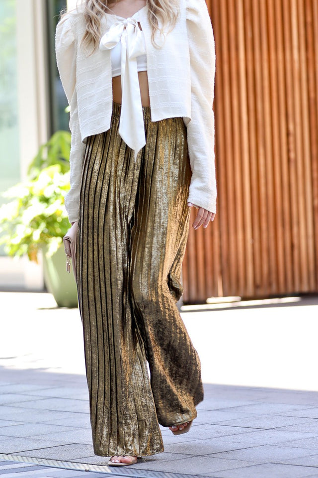 Elastic Waist with Pleated Sequin Pants