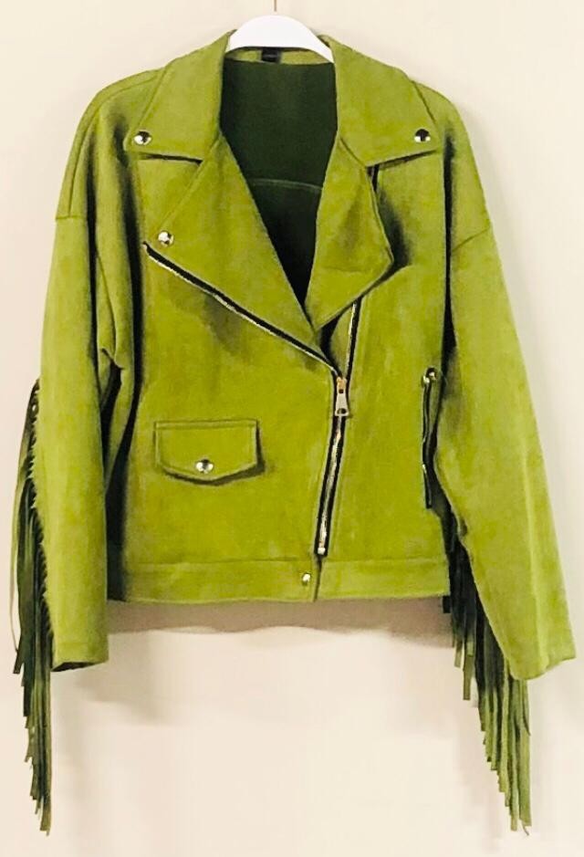 Suede Fringe Sleeve Moto Jacket