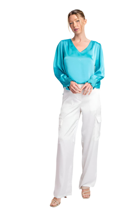 Satin V Neck Blouse Top