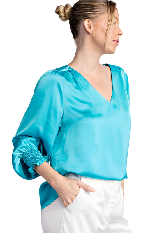 Satin V Neck Blouse Top