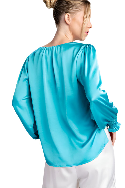 Satin V Neck Blouse Top