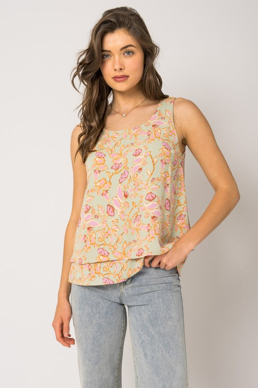 Sleeveless Double Layered Floral Top