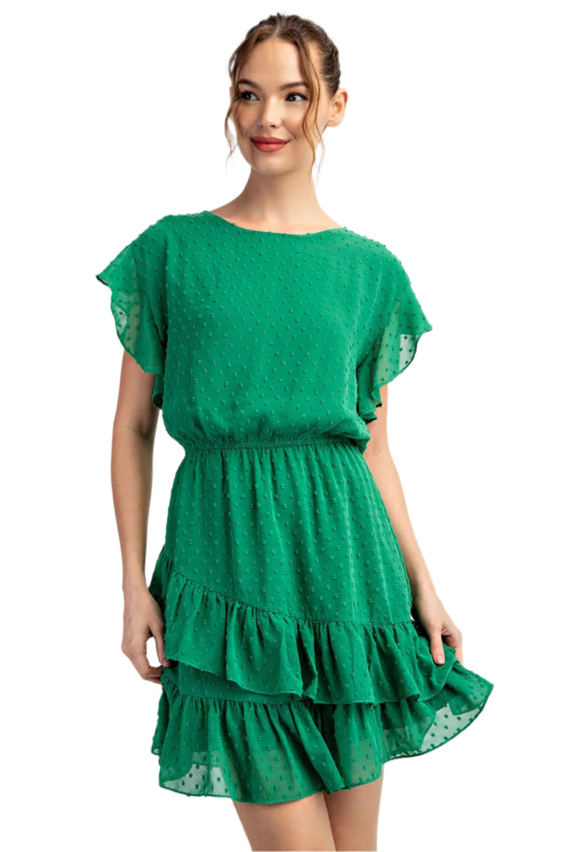 Tufted Dot Ruffle Mini Dress