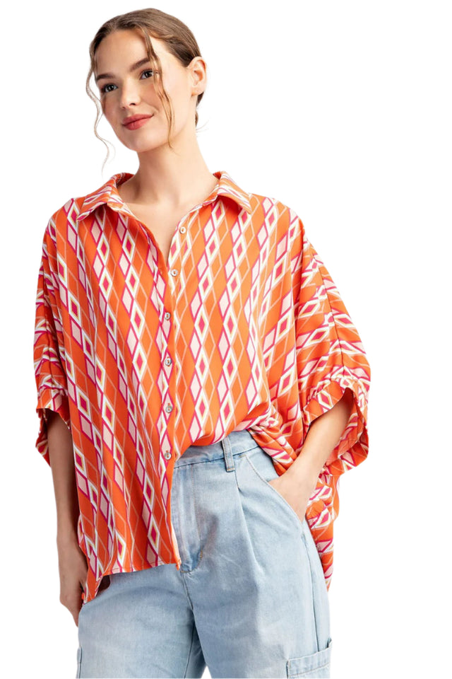 Printed Dolman Sleeve Blouse Top