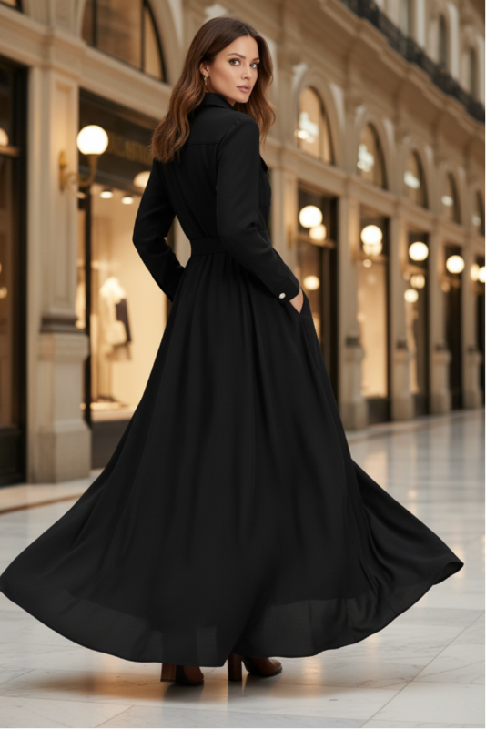 Slit Long Sleeve Maxi Shirt Dress