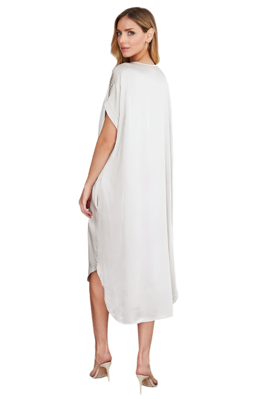 Silky Drop Shoulder V-neck Caftan Dress