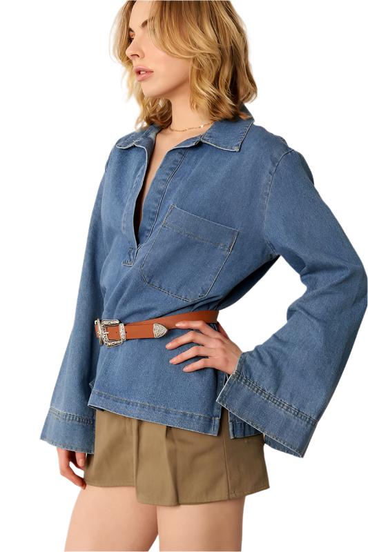 Long Sleeve Oversized Denim Top