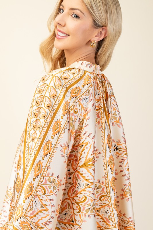 Mirrored Scarf Print Blouce