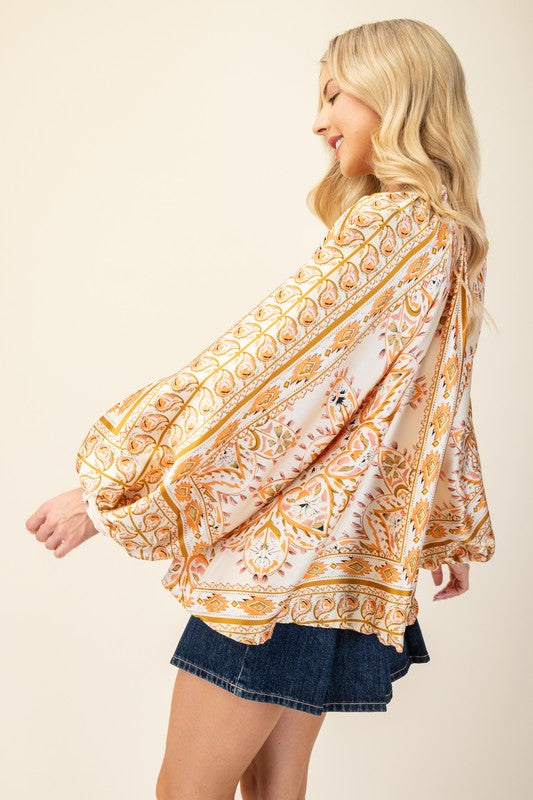 Mirrored Scarf Print Blouce