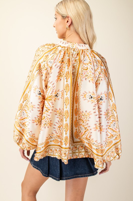 Mirrored Scarf Print Blouce