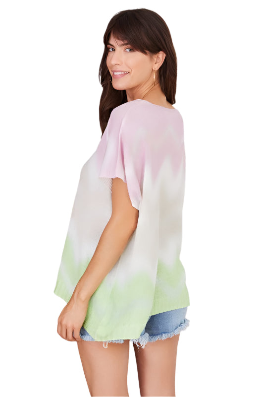 Wave Ombre Print V-neck Knit Top