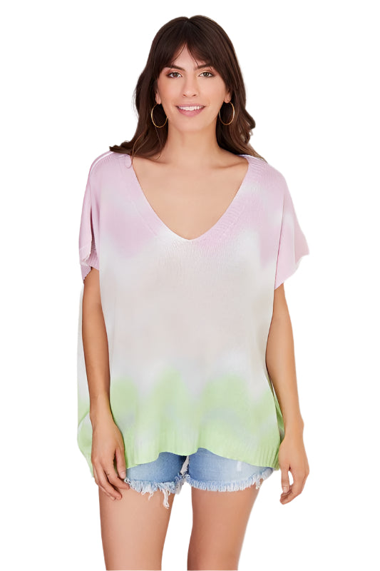 Wave Ombre Print V-neck Knit Top