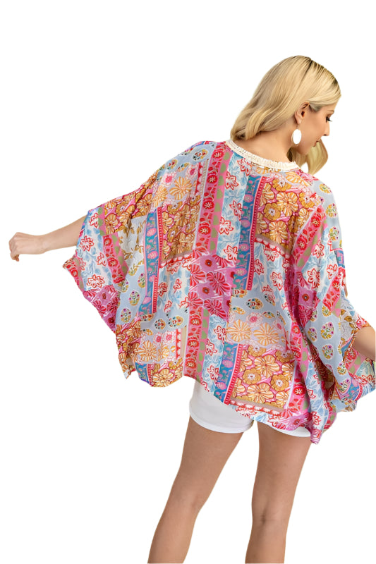 Mixed Print Dolman Sleeve Top