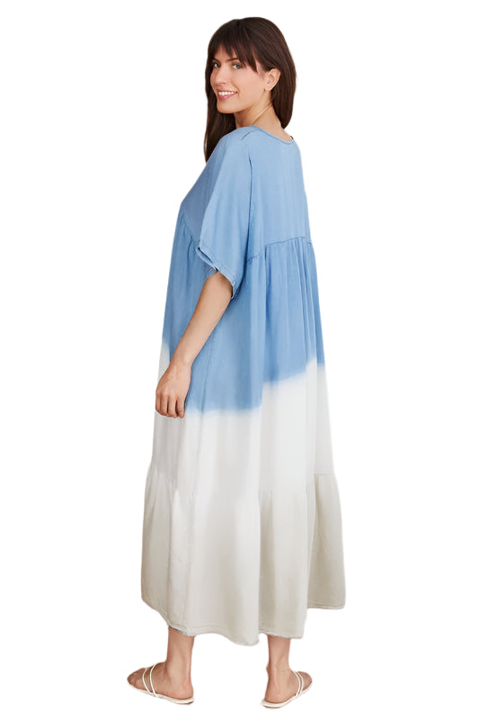 V-Neck Short Sleeve Ombre Maxi Long Dress