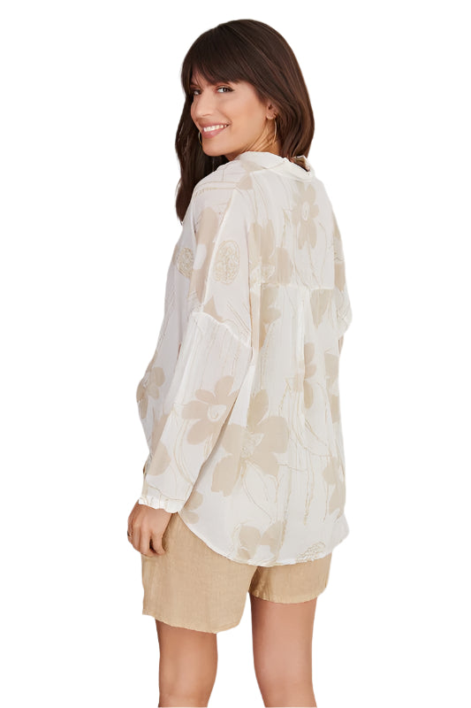 Floral Print With Gold Detail Cotton Blouse