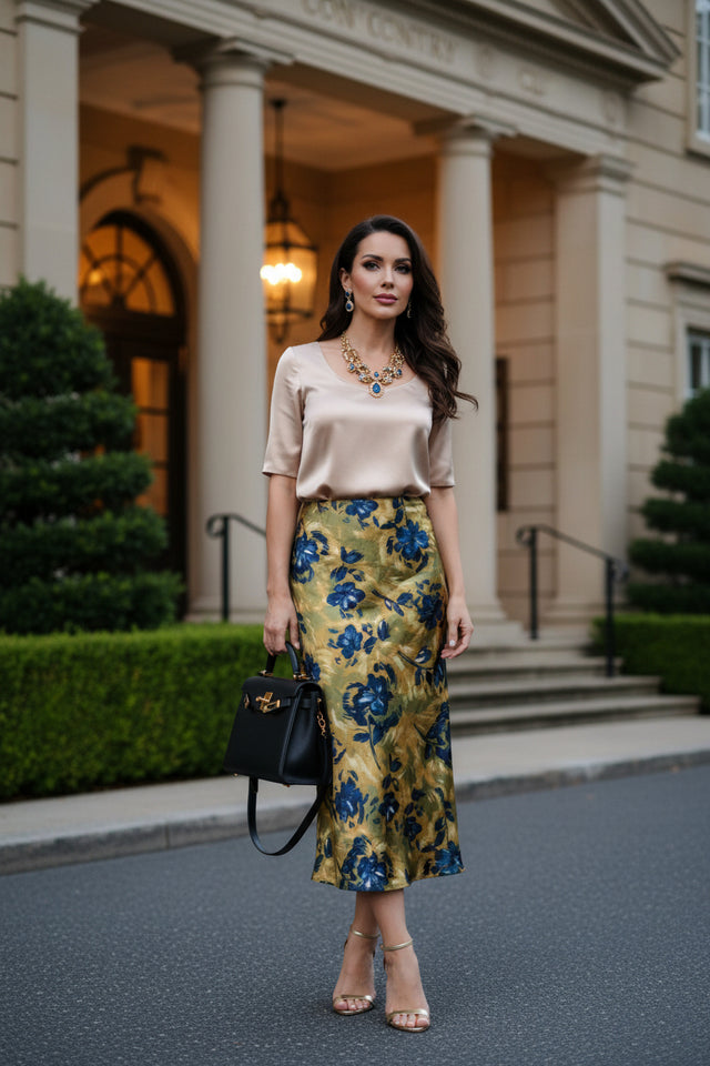 Luxe Satin Floral Print Skirt