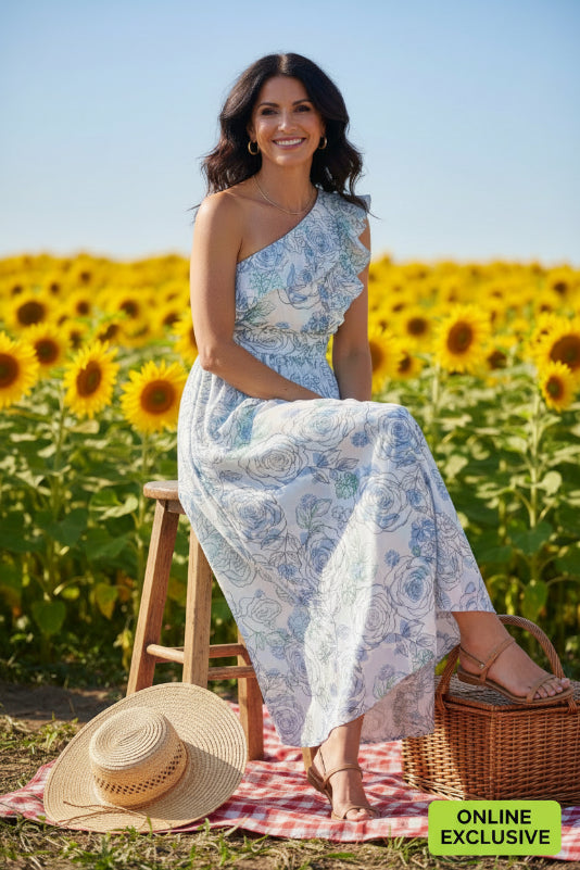 Flower Fields One Shoulder Maxi