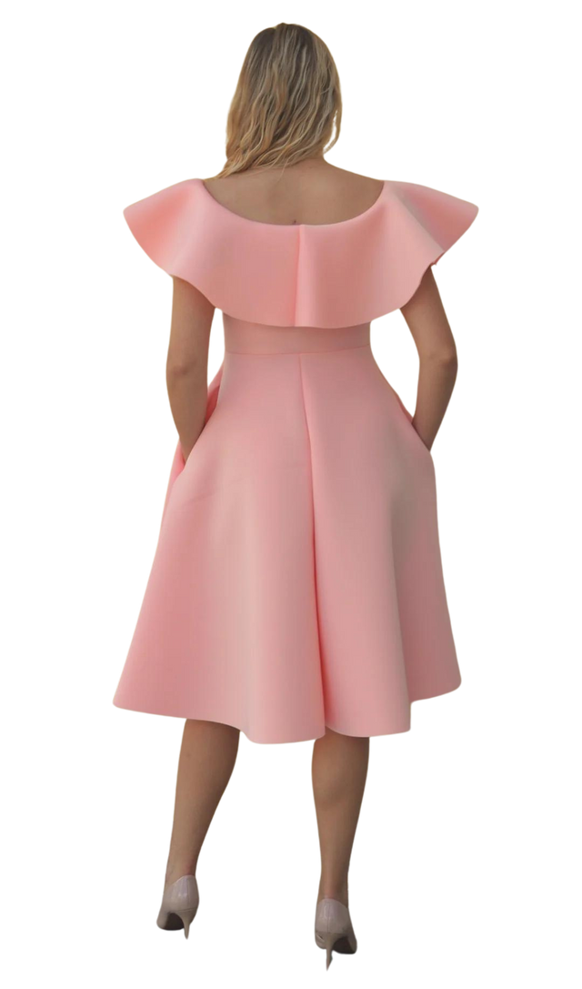 Peach Ruffle with Pockets Dress