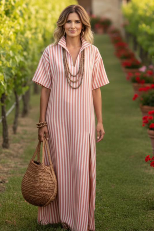 Long Slit Striped Easy Dress