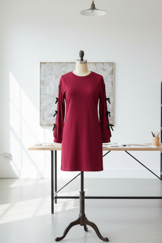 Bow Drop Shoulder Sweatshirt Dress