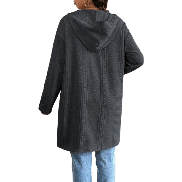Long Cardigan Cable Knitted Open Front