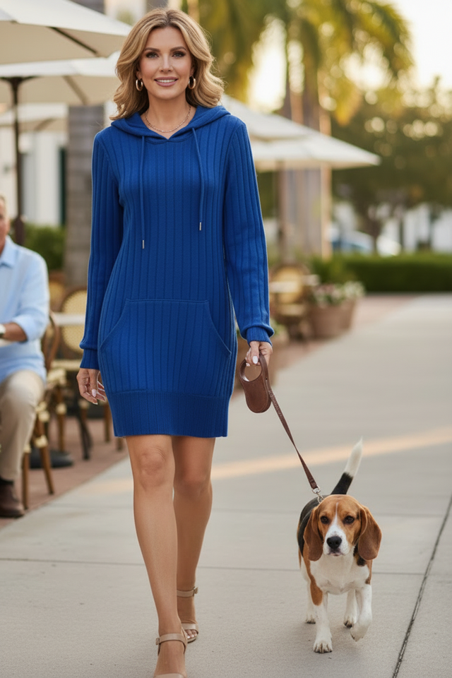 Ribbed Knit Hoodie Dress