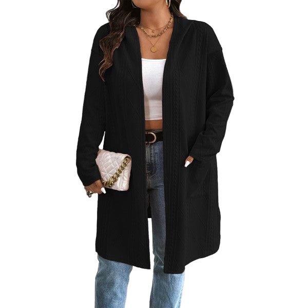 Long Cardigan Cable Knitted Open Front