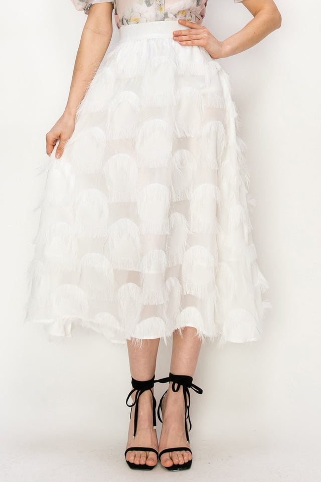 Dots Fringe Elastic Waist A-Line Long Skirt