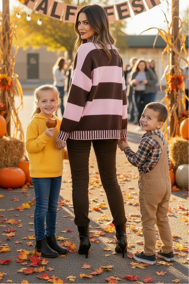Striped High Neck Sweater