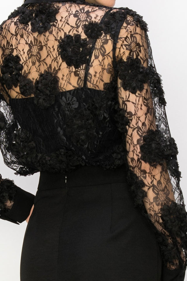 Long Sleeve Floral Lace Button Front Shirt Blouse