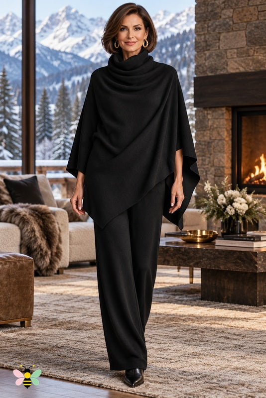 Alpine Arrival Poncho Set | Black | front