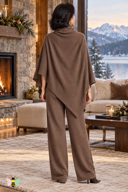 Alpine Arrival Poncho Set | Light Coffee | back