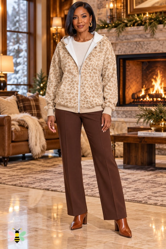 Alpine Instinct Leopard Zip Hoodie | Champagne | front