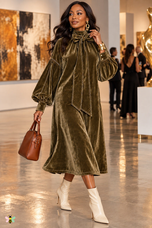 Aurelia Velvet Tie-Neck Midi Dress