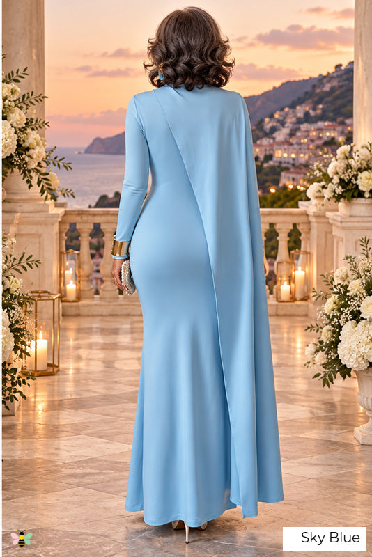 The Azure Heirloom Cape Gown | Sky Blue | back