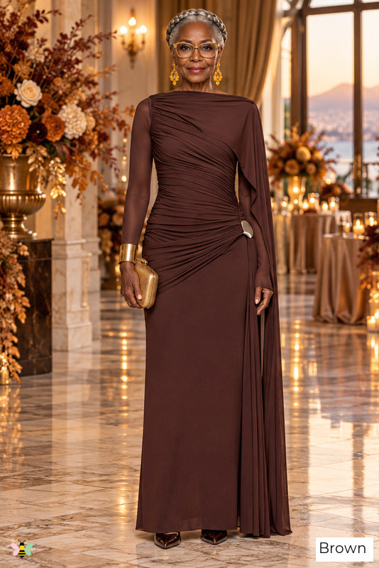 The Riviera Legacy Draped Gown | Brown | front