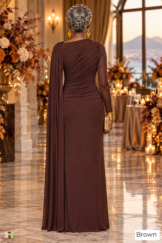 The Riviera Legacy Draped Gown | Brown | back