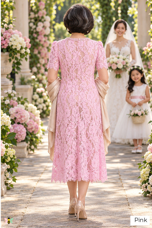 The Pearl Court Lace Midi Dress | Pink | back