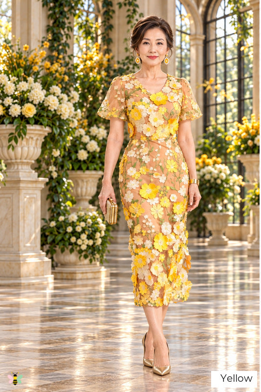 The Garden Heirloom Embroidered Midi Dress | Yellow | front