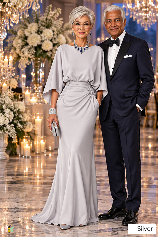 The Grand Salon Draped Gown | Silver | front