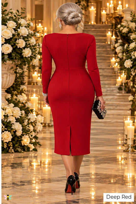 The Rosewood Heirloom Appliqué Dress | Deep Red | back
