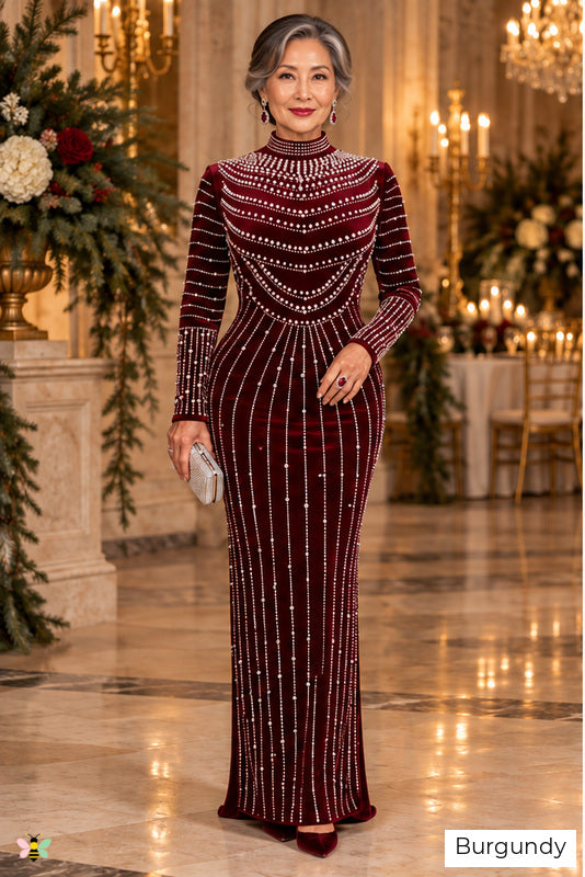 The Palazzo Constellation Rhinestone Gown | Burgundy | front