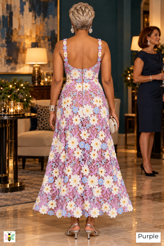 The Embroidered Social Daisy Dress | Purple | back