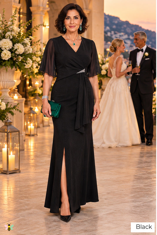 The Emerald Hour Flutter-Sleeve Gown | Black | front