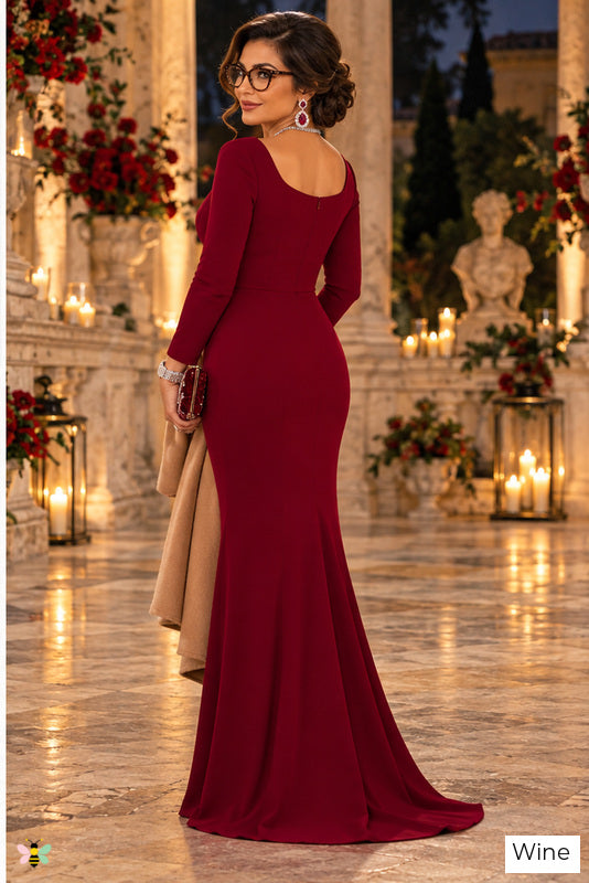 The Estate Evening Square-Neck Gown | Wine | back