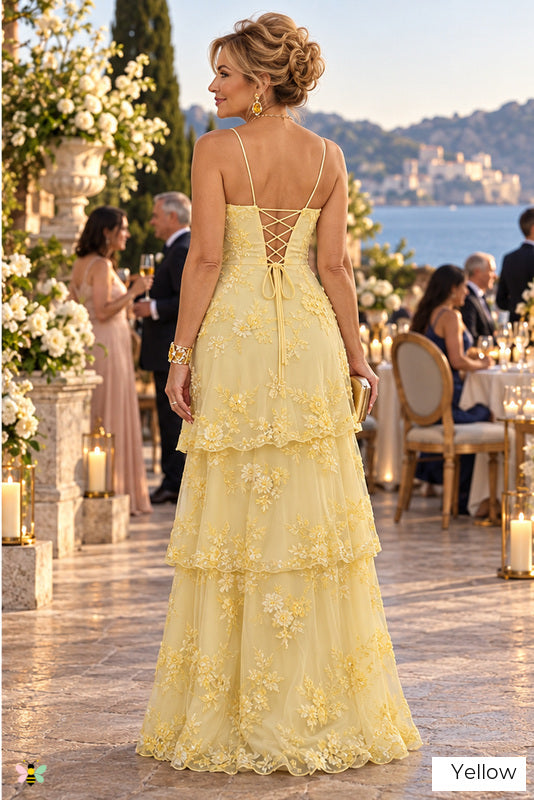 The Garden Reverie Floral Appliqué Gown | Yellow | back