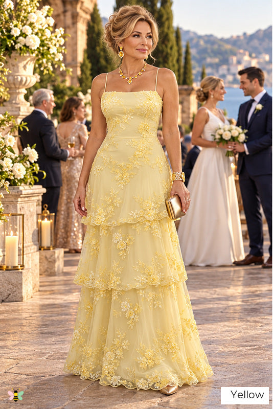The Garden Reverie Floral Appliqué Gown | Yellow | front