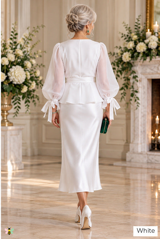 The Heirloom Harmony Satin Skirt Set | White | back