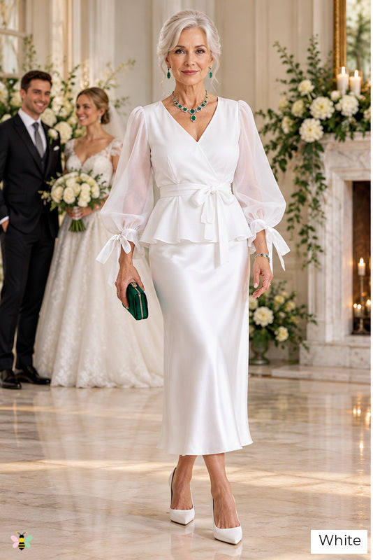 The Heirloom Harmony Satin Skirt Set | White | front