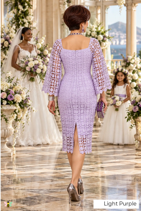 The Magnolia Salon Lace Midi Dress | Light Purple | back